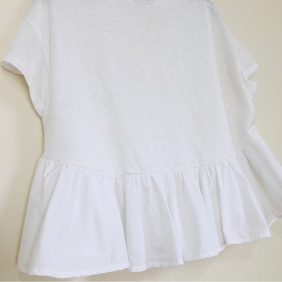 Mango Y2K Boho Oversize White Peplum Ruffle Hem Cropped Short Sleeve Preppy Top - Picture 6 of 16